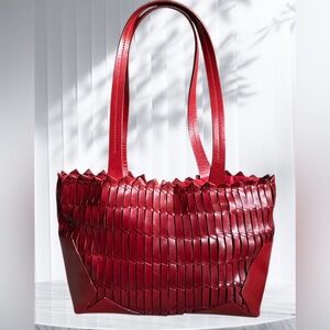Italian Chic Red Woven Tote Bag